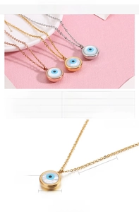 Detailed size specifications for the 13mm opal evil eye pendant and 450mm stainless steel chain