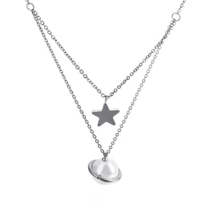 Collana A Doppio Strato In Acciaio Inossidabile Con Pendenti A Cuore E Stella E Motivo Pianeta In Perla Artificial Gioielli Per Donna Regalo