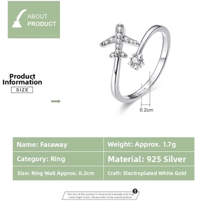 Detailed view of S925 sterling silver airplane ring with cubic zirconia inlay details