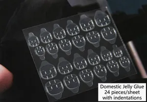 Transparent waterproof jelly adhesive nail tabs 24 pieces per sheet with indentation