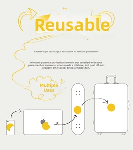 Detail showing high-quality reusable cartoon bear stickers on a laptop and suitcase