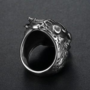 Vintage stainless steel skull ring for men with gothic punk style and aged silver finish