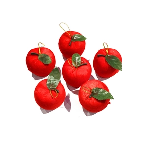 Artificial Red Apple Christmas Tree Ornaments Flocked Foam Festive Holiday Decor With Gold String Green Leaf