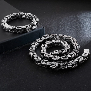 Byzantine chain set featuring stainless steel necklace and bracelet in vintage silver finish