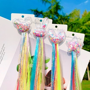 Colorful unicorn hair clips with glitter shapes and long gradient synthetic hair extensions