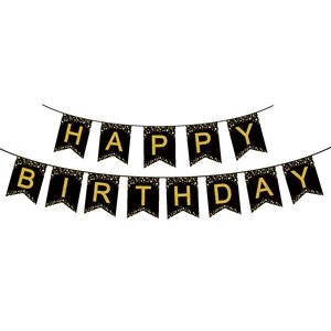 Elegant black and gold glitter Happy Birthday banner set for party decorations