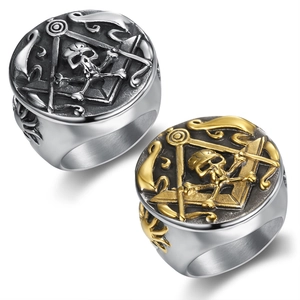 Retro stainless steel Masonic skull rings for men with vintage punk style engravings
