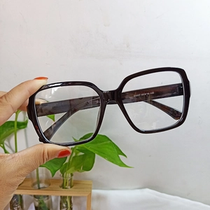 Detailed view of square frame glasses temple with inner size specs and model number
