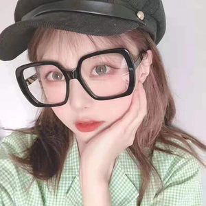 Asian model wearing retro black square oversized fashion glasses frames for women