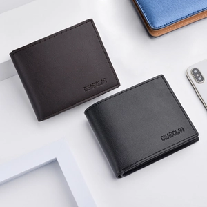 Business style tri-fold men's wallet in black and dark brown PU leather finish