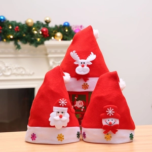 Three festive LED Christmas hats featuring Santa, reindeer, and snowman cartoon characters