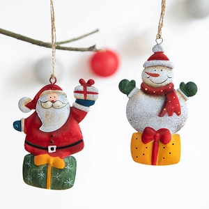 Ornements Suspendus De Noël Fer Peint Métal Père Noël Bonhomme De Neige Renne Décoration Arbre Rétro Fête Maison