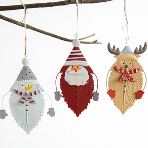Pendentifs de Noël en métal en forme de feuilles avec Père Noël et bonhomme de neige