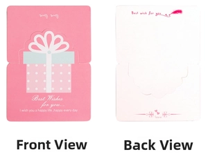 Vues détaillées avant et arrière d'une carte de vœux rose pliante avec Best Wishes