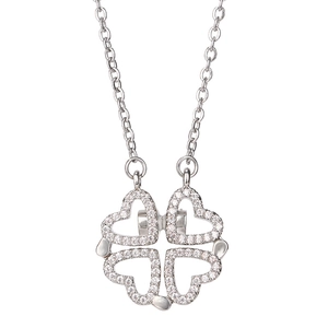 Foldable Magnetic Heart Four Leaf Clover Pendant Necklace Copper Rhinestone Versatile Clavicle Chain Jewelry For Women