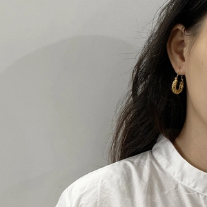 Ethnic style hollow gold earrings in 925 silver with retro woven design for women