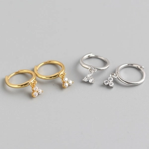 925 Sterling Silver Rhinestone Hoop Earrings For Women Minimalist INS Style Triple Drop Geometric Jewelry Gift Gold Silver