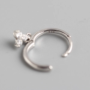S925 sterling silver hoop earrings with three sparkling diamonds in a minimalist style