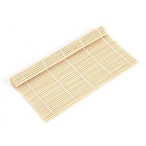 Natural bamboo sushi rolling mat with cotton string on white background for DIY sushi making