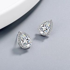 Elegant silver teardrop zircon earrings with halo setting for a minimalist look