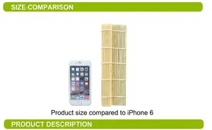 Detailed size comparison of natural bamboo sushi rolling mat next to a smartphone
