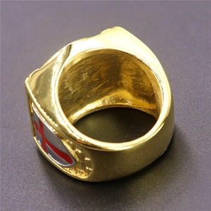 Gold stainless steel Masonic crown ring with red cross shield emblem for men