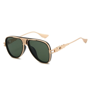 Klassische Goldene Pilotenbrille mit grünen Gläsern und filigranem mechanischem Hohl-Design
