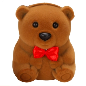 Süße braune Teddybär-Schmuckschatulle mit weicher Beflockung und roter Satinschleife