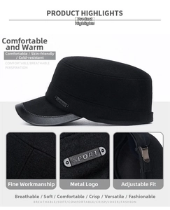 Detail der Winter-Flatcap mit Lederschirm, Sport-Metalllogo und verstellbarem Gummizug