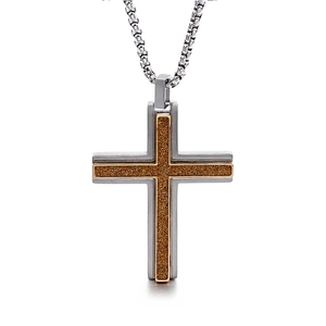Double Layer Cross Pendant Necklace Stainless Steel Frosted Glitter Hip Hop Punk Jewelry For Men Women
