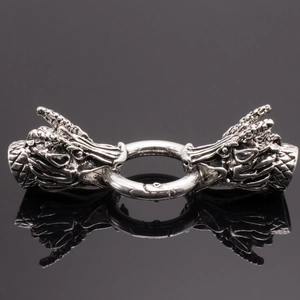 Fermoir tête de dragon rétro en alliage argenté avec anneau de mordu symétrique pour bijoux