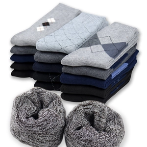 Thick winter thermal crew socks for men in solid grey navy and black wool blend