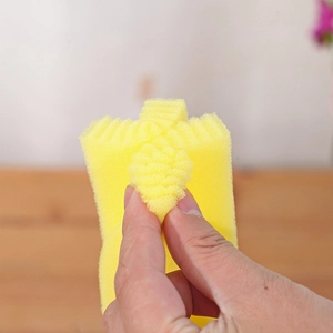 Durable yellow sponge cleaning brush with porous mesh structure for easy bottle washing