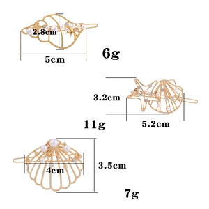 Barrettes étoile de mer et coquillage dorées en alliage avec perles et mesures