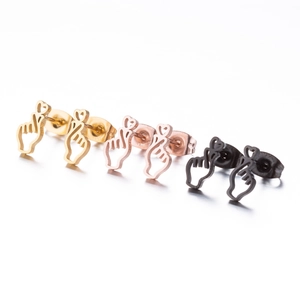 Stainless steel heart gesture stud earrings in gold, rose gold and black colors