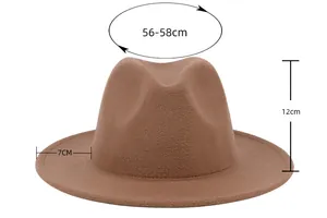 Size chart for wool jazz hat showing 56-58cm head circumference and 7cm brim width