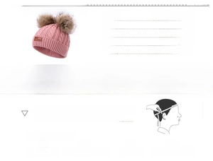 Pink knit beanie specifications including cotton acrylic material 90g weight and size details