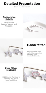 Macro detail of S925 sterling silver star ear cuffs showing craftsmanship and S925 hallmark