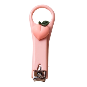 Portable pink cartoon nail clipper featuring a cute peach-shaped handle design