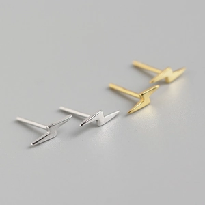 Minimalist Lightning Stud Earrings 925 Sterling Silver Mini Geometric Small Ear Jewelry For Women Girls Gift