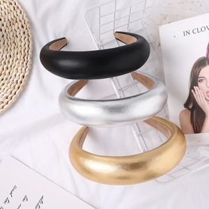 Three-piece set of thick padded sponge headbands in black, gold, and silver leather