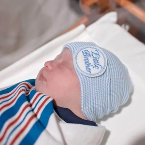 Newborn Baby Knitted Hat Soft Cotton Striped Beanie For Boys Girls Cartoon Embroidery Patch Animal Theme Infant Headwear