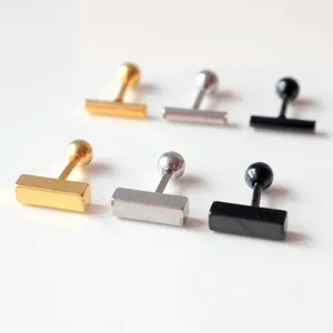 Minimalist Stainless Steel Bar Stud Earrings For Men Women Unisex Hip Hop Punk Barbell Screw Back Ear Piercing Jewelry