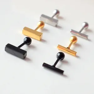 Minimalist titanium steel bar earrings in black, gold and silver with ball screw back