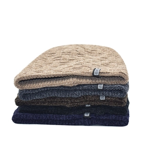 Winter thermal knit beanie stack made of chenille material with warm fleece lining