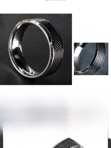 Polished silver edge ring with black knurled center and comfortable inner surface