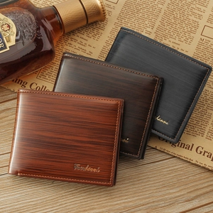 Portefeuille court en cuir pour hommes avec texture grain de bois en trois couleurs