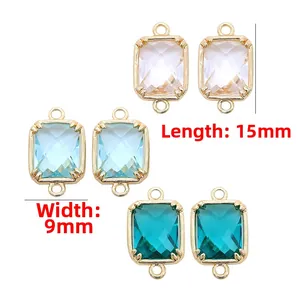 Detail of 15x9mm glass connector pendants with 14k gold-plated frames for DIY jewelry