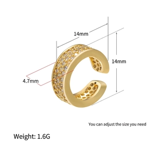 Adjustable 14mm micro-pave zircon ear cuff in 18K gold plating with 4.7mm width