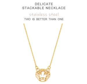 Detailed close-up of 18K gold plated stainless steel hollow tiger head pendant necklace